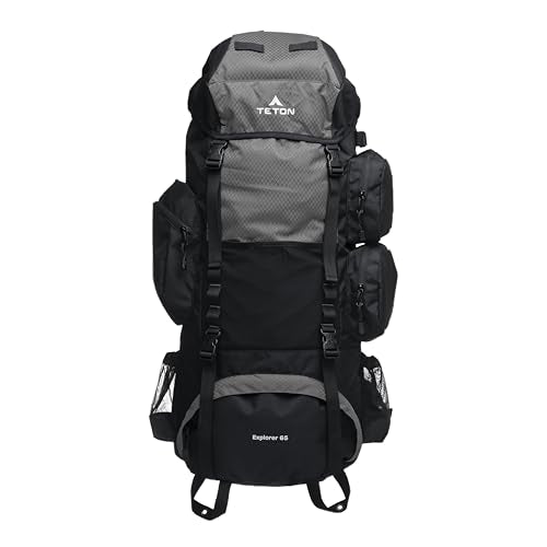 Teton 65L Explorer Internal Frame Backpack for Hiking, Camping, Backpacking, Rain Cover Included, Graphite - color: Graphite, size: 65L