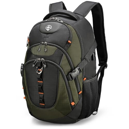 Swissdigital Design Laptop Backpack, Travel Backpack with USB Charging Port Fits 15.6 inches Computer, 31L College School Bookbag for Men,Olive/Black | SD803-26 - color: Olive/Black