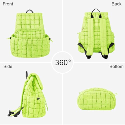 XSUIOY Quilted Backpack Purse for Women Small Lightweight Puffer Puffy College Laptop Backpack Nylon Casual Bookbag Daypack Top Flap Drawstring Padding Hiker Travel Gym Backpack(Green) - color: Green