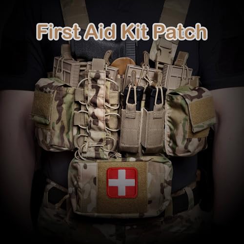 2x2-Inch Embroidered Medical First Aid Patch Cross Red Appliques with Hook & Loop for Tactical Backpacks Pouches Bags Jackets, 2 Pack - color: Red