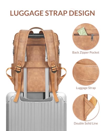 SYTRAH Leather Laptop Backpack, 15.6 Inch Business Computer Bag, Designer College Backpack Travel Backpack with Colorful Shoulder Bag Strap Camel - color: Camel