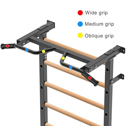 Kipika Gymnastic Stall Bar - 2"x2" Swedish Ladder with 1" Hole, Wall Mounted Pull-up Bar Ladder Suspension Trainer, Solid Wood Grips Gymnastics Training Bar for Home, Wall Gym, School - color: A - Swedish Ladder