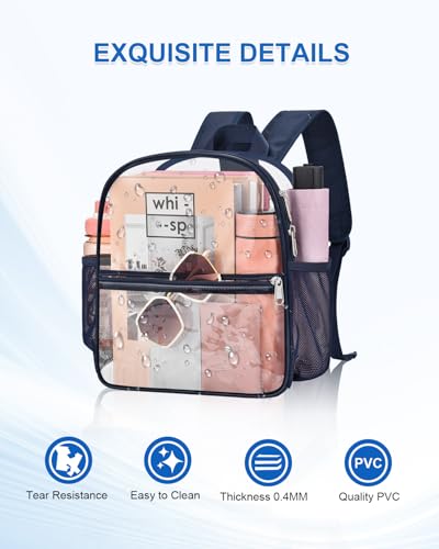 Clear Backpack for Stadium Events, 12x12x6 Small Clear Plastic bag with Reinforced Straps for Game Security Festival Concert - color: Navy