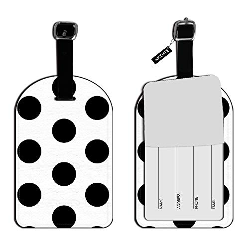 Mega Polka Dots Black White Luggage Tag Suitcase Carry-On ID Travel Accessory Luggage ID Tag Leather Bag Label - 1 pack - color: Xlp-au-0046