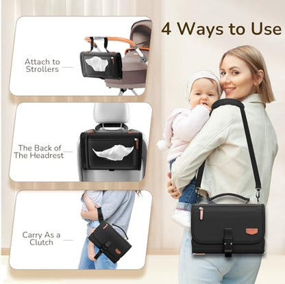 Portable Diaper Changing Pad with Shoulder Strap, Detachable Travel Changing Pad with Baby Wipes Pocket, Gifts for Baby Shower, Newborn Girls and Boys (Black) - color: Midnight Black
