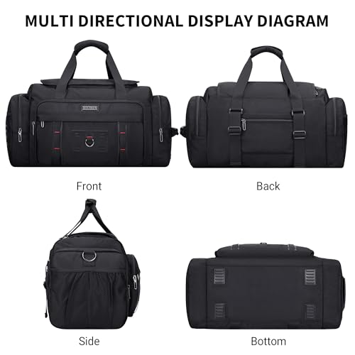 WITZMAN Duffle Bag for Men Large Overnight Carry On Weekender Bag with Shoe Compartment Sports Gym Duffle Bags for Traveling(B719 Black) - color: Black