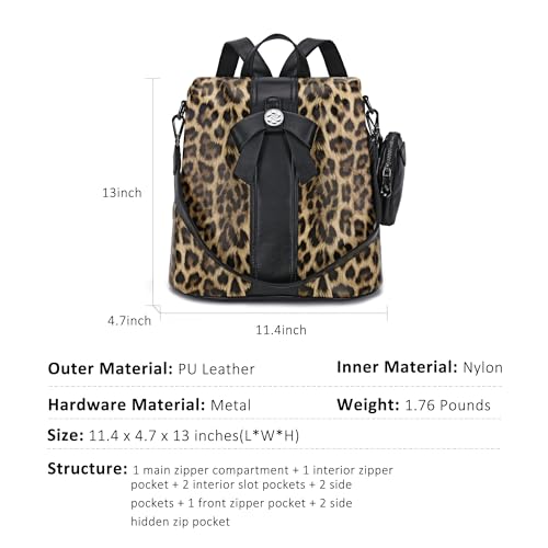 ZOCAI Backpack Purse for Women Fashion Backpack Purses PU Leather Daypacks Anti-Theft Shoulder Bag Satchel Purse - color: Brown Leopard