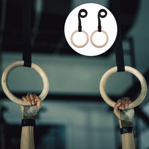 Totority 1set Wooden Gymnastics Rings Adjustable Straps for Strength Training Bodyweight Exercises and Home Workouts Natural Thick Non-Slip Straps Versatile Fitness Equipment