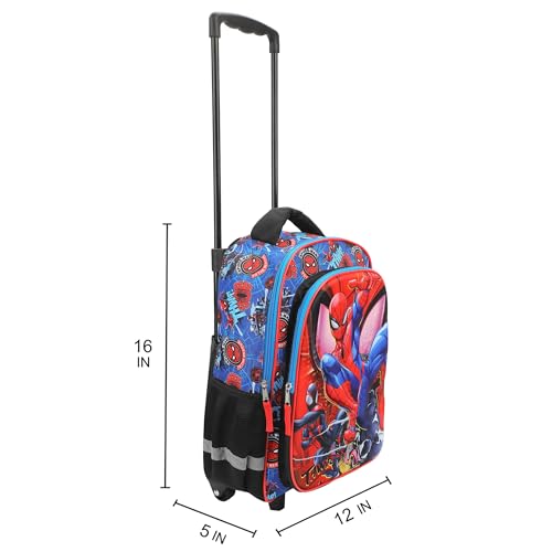 Bioworld Spider-Man Peter & Miles 16" Rolling Travel Backpack - color: Red, Blue & Black
