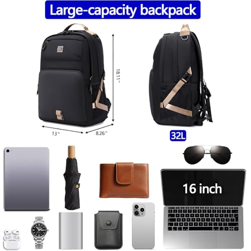 Laptop Backpack, Lightweight Waterproof Material, Travel Sports Bag, Suitable for 16 inch Laptops - color: Black