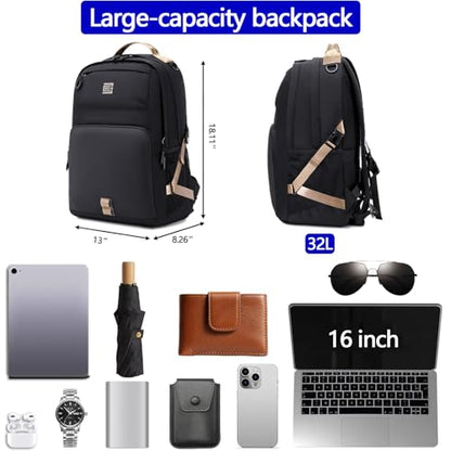 Laptop Backpack, Lightweight Waterproof Material, Travel Sports Bag, Suitable for 16 inch Laptops - color: Black