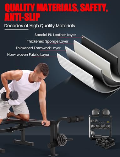 OPPSDECOR Adjustable Weight Bench Set with Squat Rack, 3 Sec Folding Workout Bench for Full Body Exercise, 600LBS All-in-One Bench Press with Leg Curl & Leg Extension, Incline Decline Flat Home Gym Bench for Teens Adults