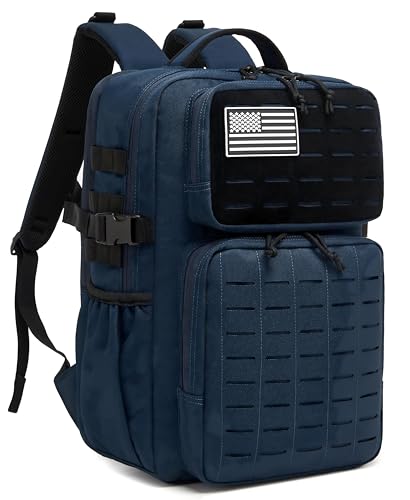 Wotony Military Tactical Backpack for Men Waterproof Daypack 3 Day Assault Pack Laser-Cut MOLLE Webbing Design with Water Bottle Holder Black Small Tactical Assault Bag (Blue, 25L) - color: Blue, size: 25L