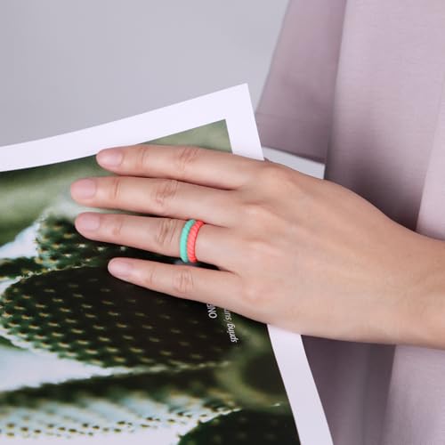 Egnaro Silicone Wedding Ring for Women,Thin and Stackble Braided Rubber Wedding Bands,No-Toxic,Skin Safe - color: 21-Pink Camo, Honey Red, Mint Green, Sky blue, light purple-blue, White, peach pink, size: 5.5-6