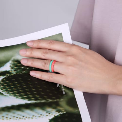 Egnaro Silicone Wedding Ring for Women,Thin and Stackble Braided Rubber Wedding Bands,No-Toxic,Skin Safe - color: 21-Pink Camo, Honey Red, Mint Green, Sky blue, light purple-blue, White, peach pink, size: 5.5-6