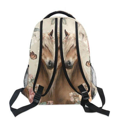 susiyo Custom Name Backpack Personalized School Bookbag Retro Flower Horse Lightweight College Back Pack Travel Camping Casual Daypack for Teens Girls Boys Women Men - color: Custom Horse