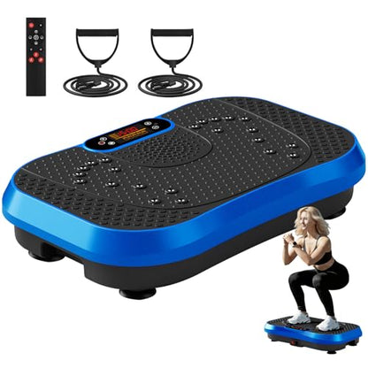 SoftGym Waver Vibration Plate Exercise Machine for Lymphatic Drainage Weight Loss,120 Speed Levels Vibrating Platform with Resistance Bands,Full-Body Workout Equipment for Muscle Activation - style: Slim- Royal Blue