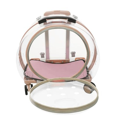 Pet Carrier with Wheels, Clear Cat Carrier Pet Trolley Case Pet Backpack with Multiple Ventilation Holes for Cats and Dogs, Pink - color: Pink Cat Carrier