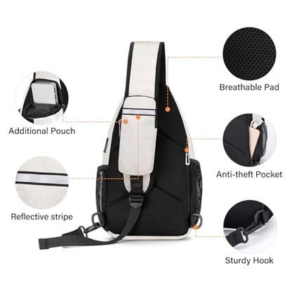 MOSISO Sling Backpack Bag, Crossbody Shoulder Bag Travel Hiking Daypack Chest Bag with Front Square Pocket&USB Charging Port - color: Beige