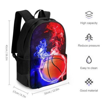 Basketball Flame Backpack, Durable Polyester Daypack with Laptop Compartment, Reinforced Bottom, Adjustable Shoulder Straps And Multi Pockets for Travel And Daily Use - color: Basketball Flame