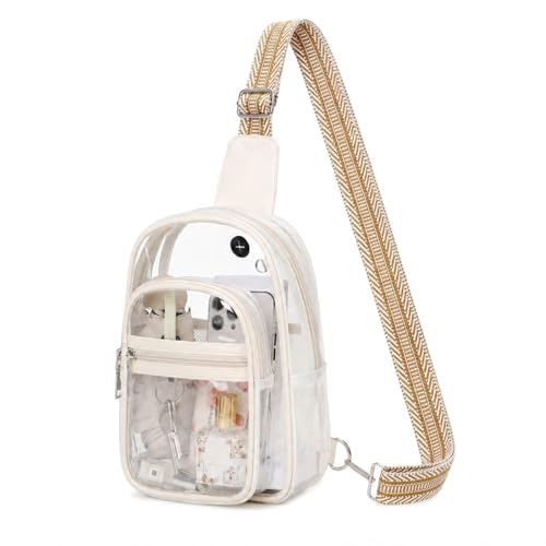 MOONBABY Clear Bag for Stadium Events, Clear Backpack Purse for Women Waterproof TPU Crossbody Fanny Pack | for Stadium Events - color: Leather White