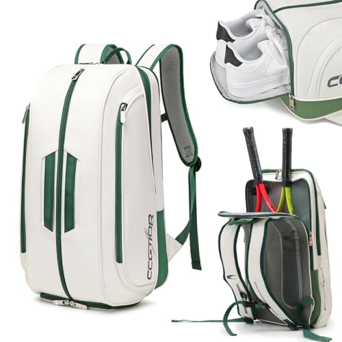 Tennis Racket Bag Pickleball Padel Backpack With Shoe Compartment, Laptop Sleeve,Fence Hook,Ball Sleeve - color: White