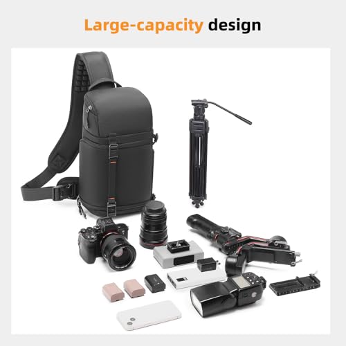 Camera Sling Bag, Crossbody Shoulder Bag for Canon, Nikon, Sony, Fuji DSLR/SLR/Mirrorless Cameras, Photographer Photography Bag (Elegant Black) - color: Elegant Black