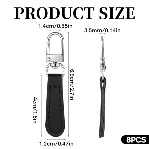 PEOVLVN 8 PCS Zipper Pulls Replacement, Leather Handle Detachable Zipper Pull Tab Zippers Repair Kit for Luggage Backpacks Handbags Suitcases Jackets Purses Boots Pants (Black)