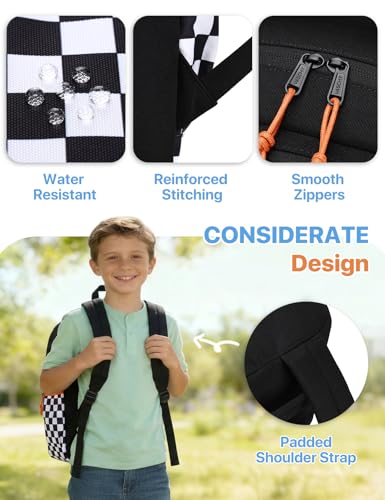 VASCHY School Backpack, Lightweight Classic Cute Aesthetic Bookbag Daypack for Teen Boys Girls Traveling/Gym/Middle School Black Plaid - color: Black Plaid-l, size: Large-17in