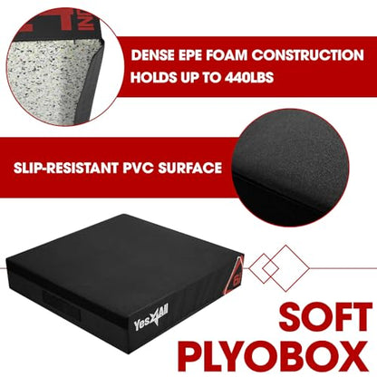 Yes4All Adjustable Soft Plyo Box, Jumping Trainer - For Plyometric Exercises and Conditioning, Multiple Height Variations - color: A. Black - 6"