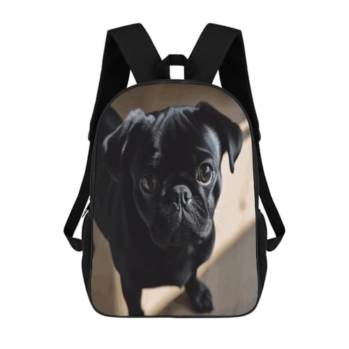 Travel Laptop Backpack Slim Durable Lightweight Back Pack Cute Black Pug Dog Puppy Small Backpack For Women Men - color: Black Pug Dog Puppy