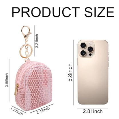 AIBFRID 4Pcs Mini Backpack Keychain,Cute Cosmetic Bag for Women,PU Leather Makeup Bag Key Pocket Lipstick Bag Card Holder Data Cable Organizer Zipper Pouch (Mesh Cosmetic Bag) - color: Mesh Cosmetic Bag