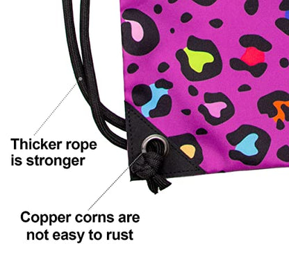 HOLYLUCK Drawstring Backpack Bag Sport Gym Sackpack - color: Colorful Purple Leopard