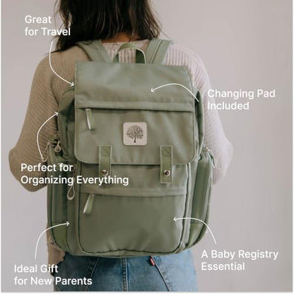 Parker Baby Diaper Backpack - Large Diaper Bag with Insulated Pockets, Stroller Straps and Changing Pad -"Birch Bag" - Sage Green - color: Sage Green
