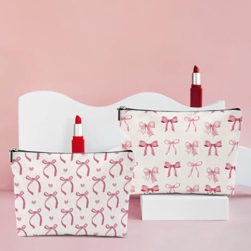 4PCS Pink Bow Makeup Bag, Coquette Preppy Cosmetic Bags Bow Gifts for Women Girls Pink Trendy Toiletry Bag Best Birthday Christmas Gifts for Girls Women Sister Travel Bags - color: Multicolor 0097