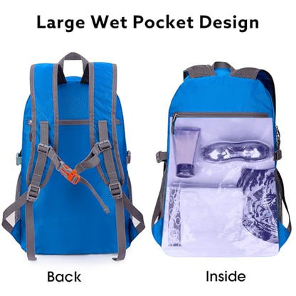 G4Free 40L Lightweight Packable Hiking Backpack, Waterproof Travel Daypack - color: Navy Blue