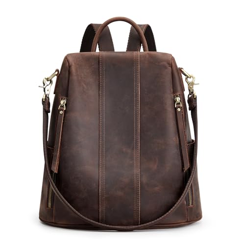 S-ZONE Leather Backpack Purses for Women Antitheft Rucksack Shoulder Bag Medium - color: 3-deep Brown