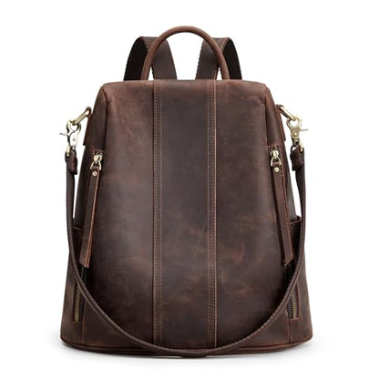 S-ZONE Leather Backpack Purses for Women Antitheft Rucksack Shoulder Bag Medium - color: 3-deep Brown