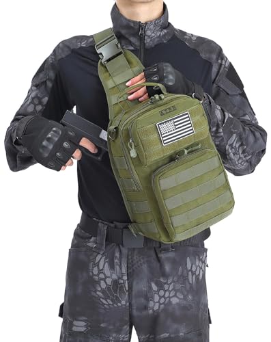 Tactical Sling Backpack With Holster Military Crossbody Bag for Men Single Shoulder Back Pack 10L - color: Green & Black 2