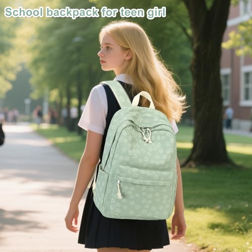 LEDAOU School Backpack for Teen Girls Elementary Middle School Bookbag Kids Backpacks Women Laptop Backpack Travel Daypack - color: Little Flower Green