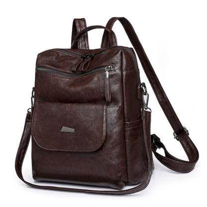 Backpack Purse for Women, Women Backpack Purse Small Leather Waterproof Anti-theft Shoulder Bags Handbags Ladies - color: Coffee