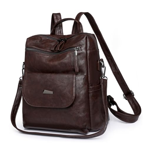 Backpack Purse for Women, Women Backpack Purse Small Leather Waterproof Anti-theft Shoulder Bags Handbags Ladies - color: Coffee