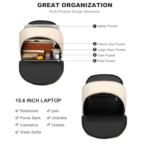 GAEKEAO Laptop Backpack Purse for Women 15.6 Inch Travel Computer Bags Fashion Casual Daypacks for Work College Business Beige - color: White