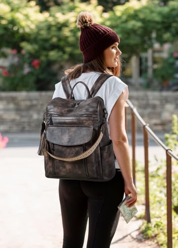 Shrrie Laptop Backpack for Women 15.6 inch,Travel Leather Backpack Purse Nurse Teacher Carry on Backpack Computer Bag,Professional Water-Resistant College Business Work Casual Daypack,Two-toned Coffee - color: Two-toned Coffee