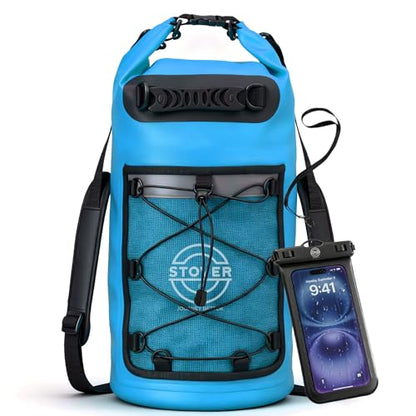 STOVER 5/10/25/30/40/55L Waterproof Dry Bag- Roll-Top Backpack w/Phone Case- Kayaking, Hiking, Camping, Boating- Men/Women - color: 25l Blue (With Phone Case), size: 25L