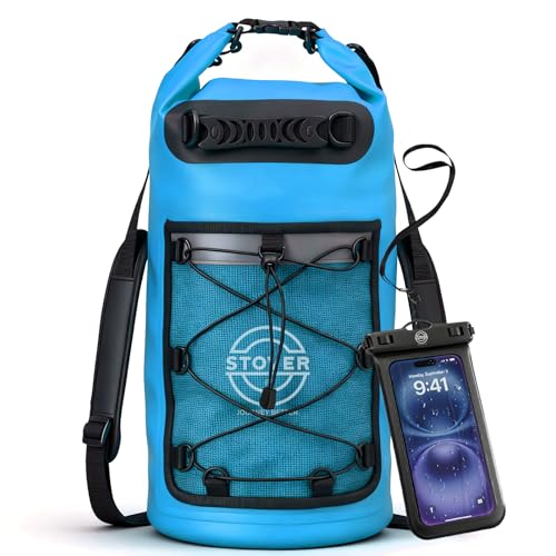 STOVER 5/10/25/30/40/55L Waterproof Dry Bag- Roll-Top Backpack w/Phone Case- Kayaking, Hiking, Camping, Boating- Men/Women - color: 25l Blue (With Phone Case), size: 25L