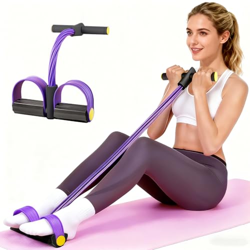 Pedal Resistance Bands with Handles, Upgrade 6-Tubes Elastic Bands for Exercise, Natural Rubber Foot Pedal Resistance Bands, Multifunction Fitness Bands for Abdomen, Waist, Arm, Leg, Pilates - color: Purple