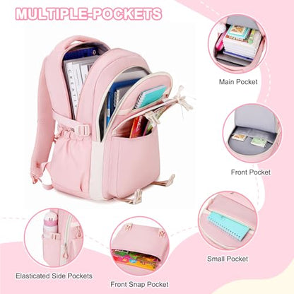 Scothen 3PCS Girls Backpack for School, Kids Backpack for Girls with Lunch Bag Pencil Case, Kids Bookbag Teen Backpacks for Elementary Middle High School (Pink) - color: Pink