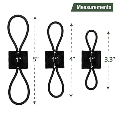 Elastic Webbing Binding Ribbon Multipurpose Backpacks Attachments Tactical Molle Backpack Accessories, Tactical EDC Gear (12 Pieces Black 3 Size Kit)