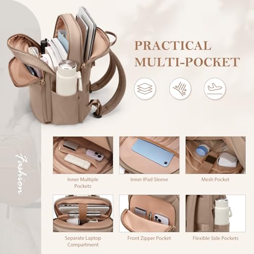 Travel Backpack for Women Personal Carry On Bag Business Weekender Hiking Multilayer Laptop Bag,16 Inch,Champagne Brown - color: Upgrade-champagne Brown, size: 16 Inch